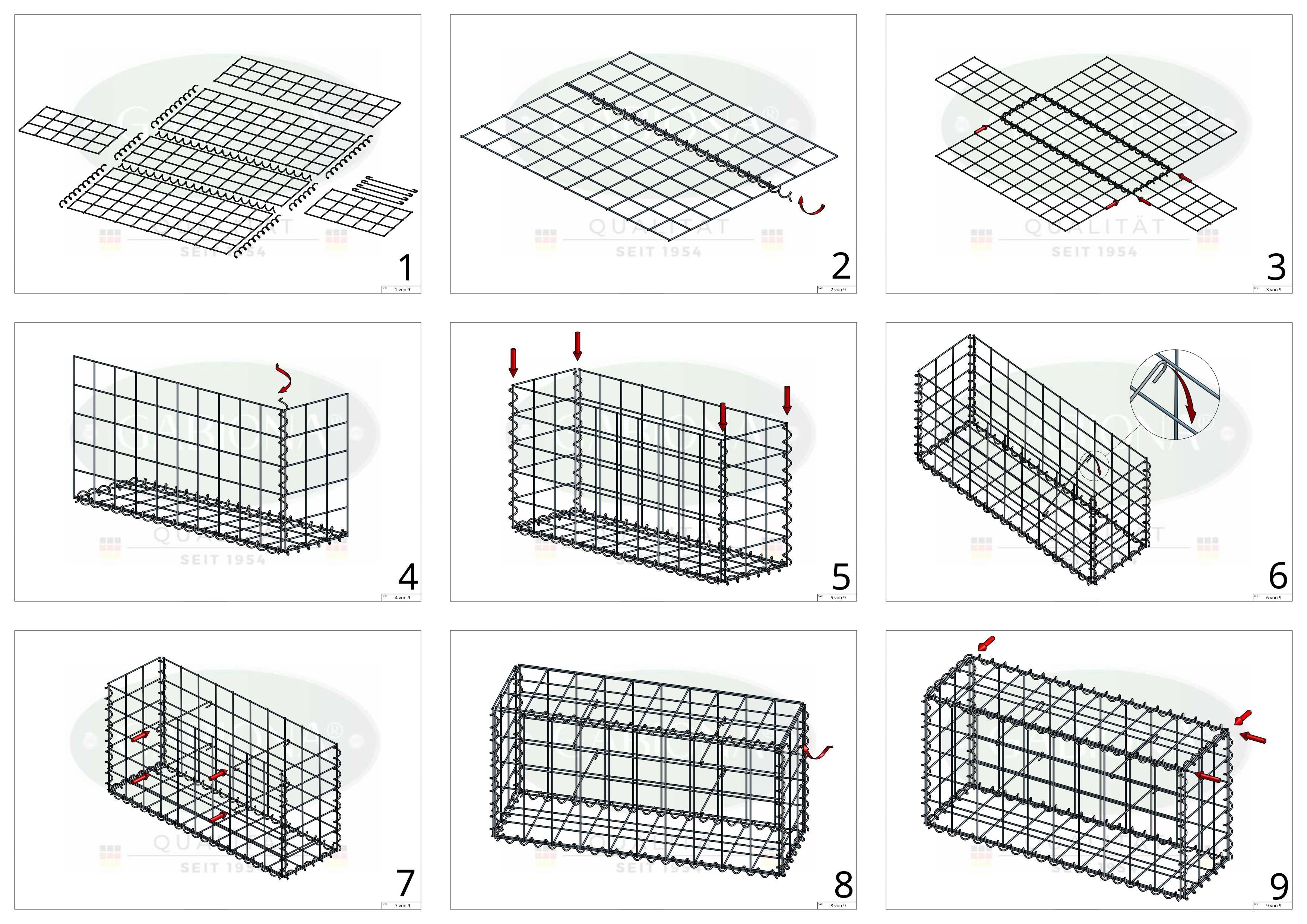 Gabion 100 cm x 50 cm x 20 cm (L x H x D), maskstorlek 10 cm x 10 cm, spiral