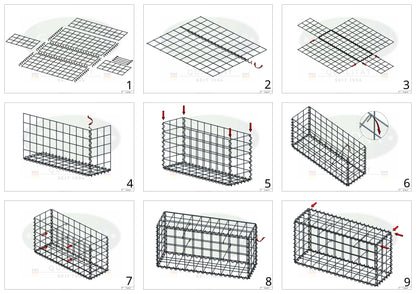 Gabion 50 cm x 50 cm x 30 cm (L x H x P), mailles 10 cm x 10 cm, spirale