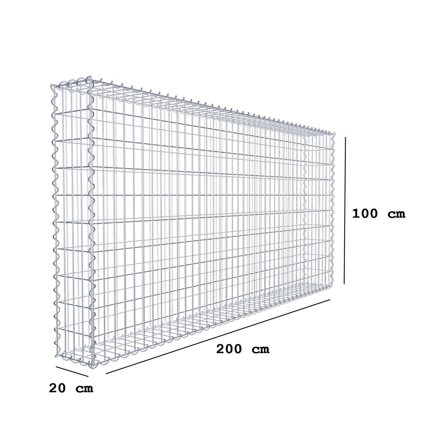 Gabion 200 cm x 100 cm x 20 cm (L x H x D), maskestørrelse 5 cm x 10 cm, spiral