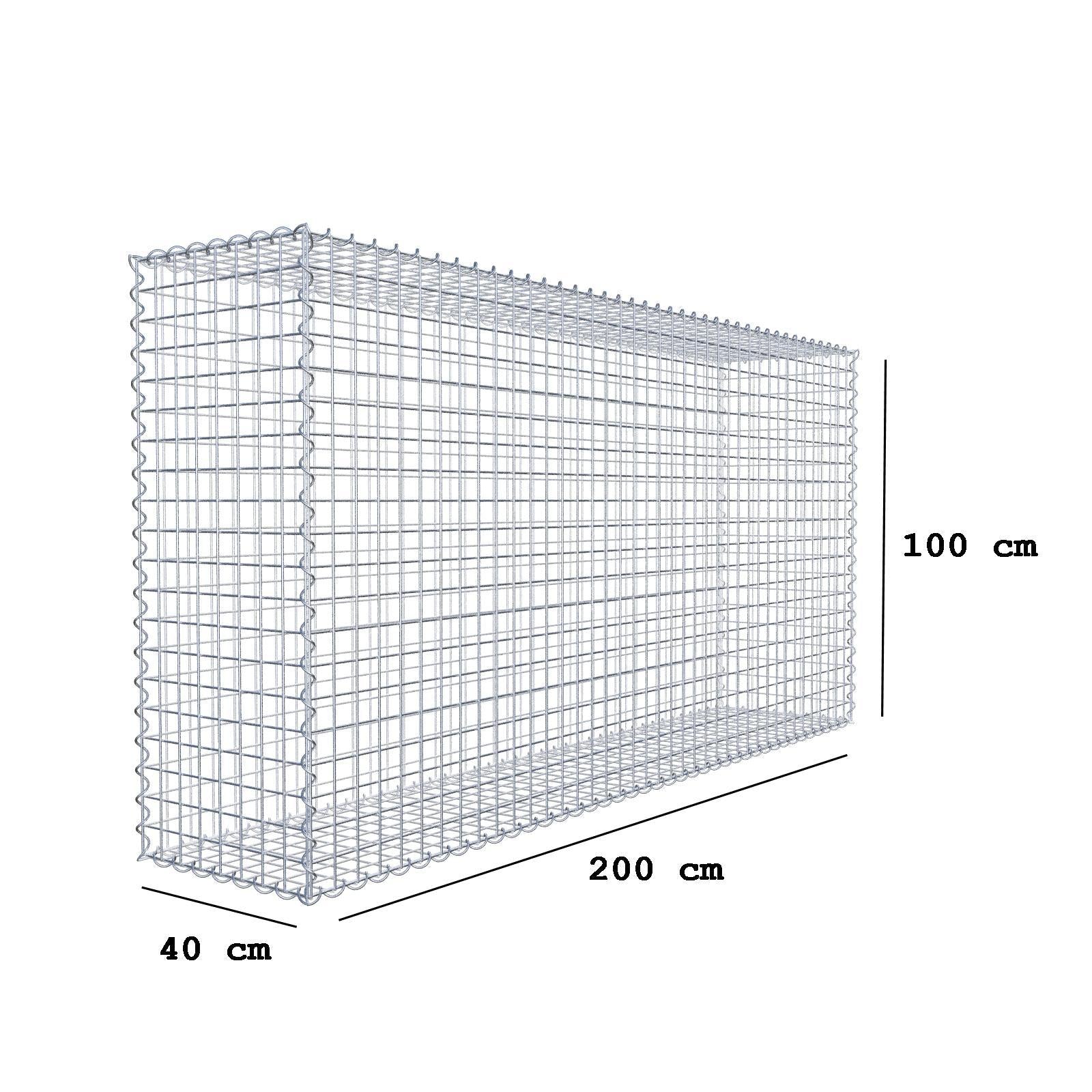 Gabion 200 cm x 100 cm x 40 cm (L x H x D), mesh size 5 cm x 5 cm, spiral