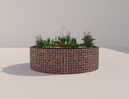Gabion bassin surélevé rond, diamètre extérieur 172 cm, hauteur 50 cm, mailles 5 x 5 cm, épaisseur de paroi 15 cm