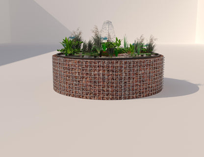 Gabion bassin surélevé rond, diamètre extérieur 172 cm, hauteur 50 cm, mailles 5 x 5 cm, épaisseur de paroi 15 cm