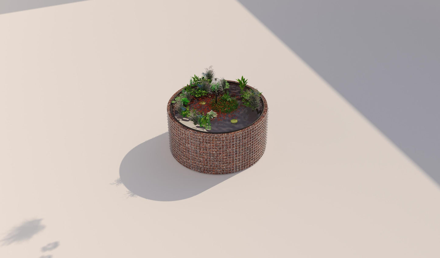 Tanque elevado de gabiões, redondo, diâmetro exterior 172 cm, altura 80 cm, dimensão da malha 5 x 5 cm, espessura da parede 15 cm