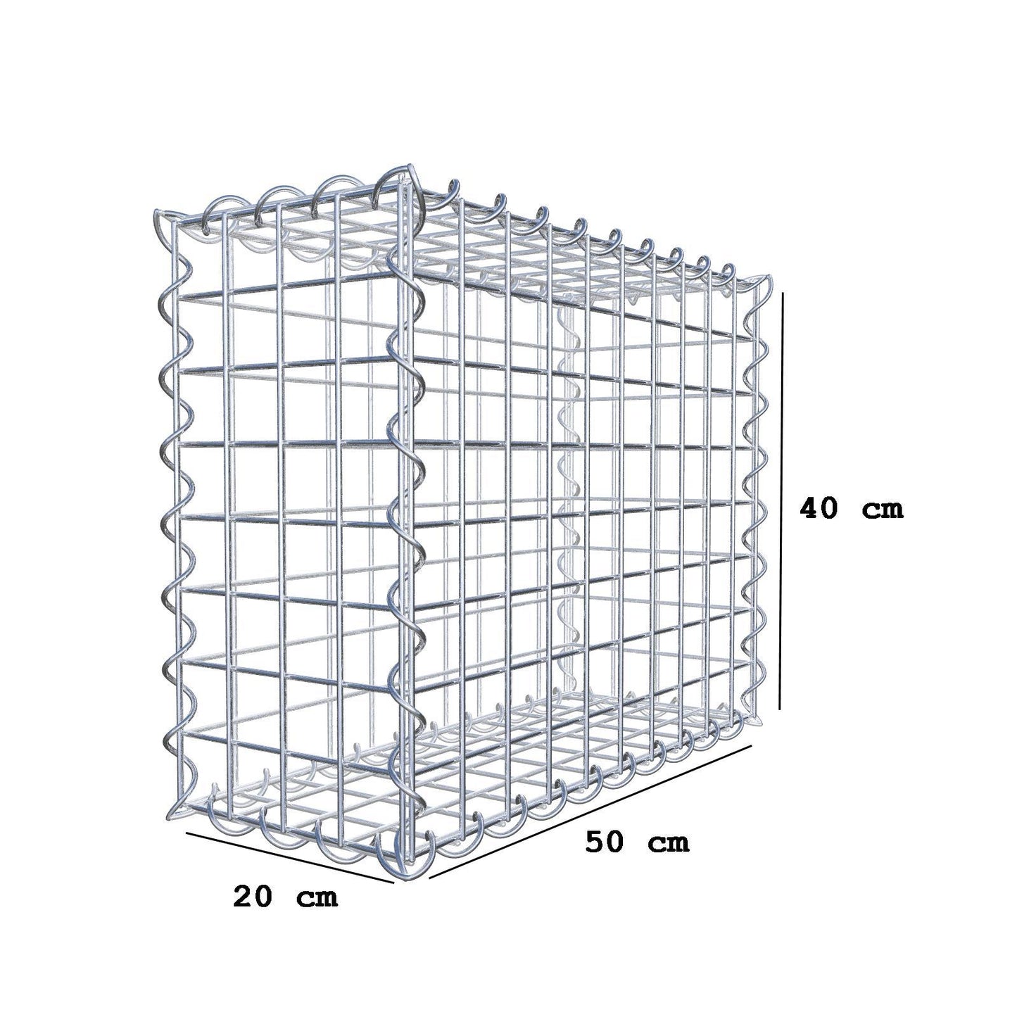 Schanskorf 50 cm x 40 cm x 20 cm (L x H x D), maaswijdte 5 cm x 5 cm, spiraalvormig