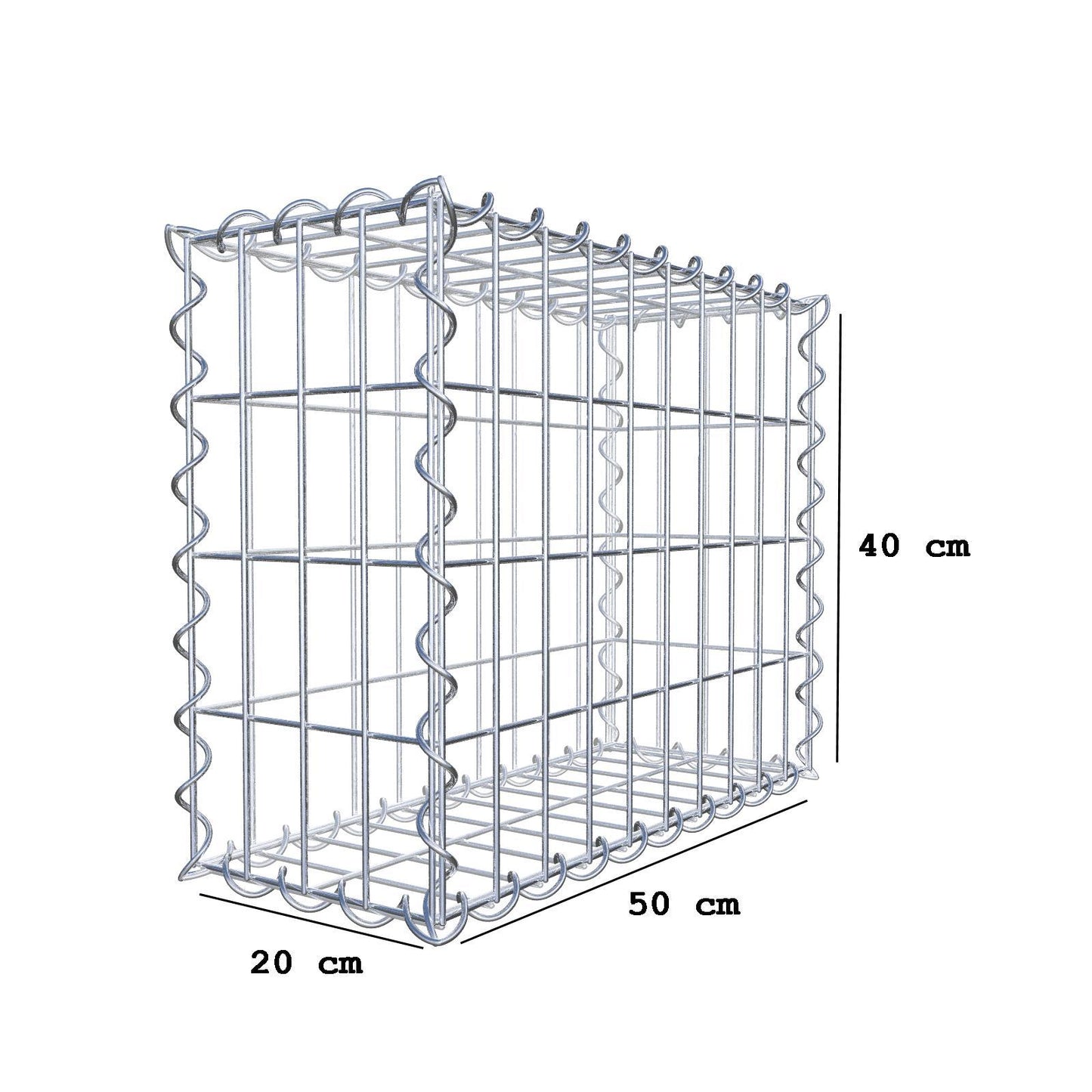 Gabion 50 cm x 40 cm x 20 cm (L x H x D), maskstorlek 5 cm x 10 cm, spiral