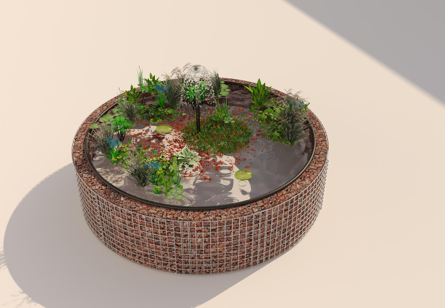 Tanque elevado de gabiões, redondo, diâmetro exterior 202 cm, altura 50 cm, dimensão da malha 5 x 5 cm, espessura da parede 15 cm