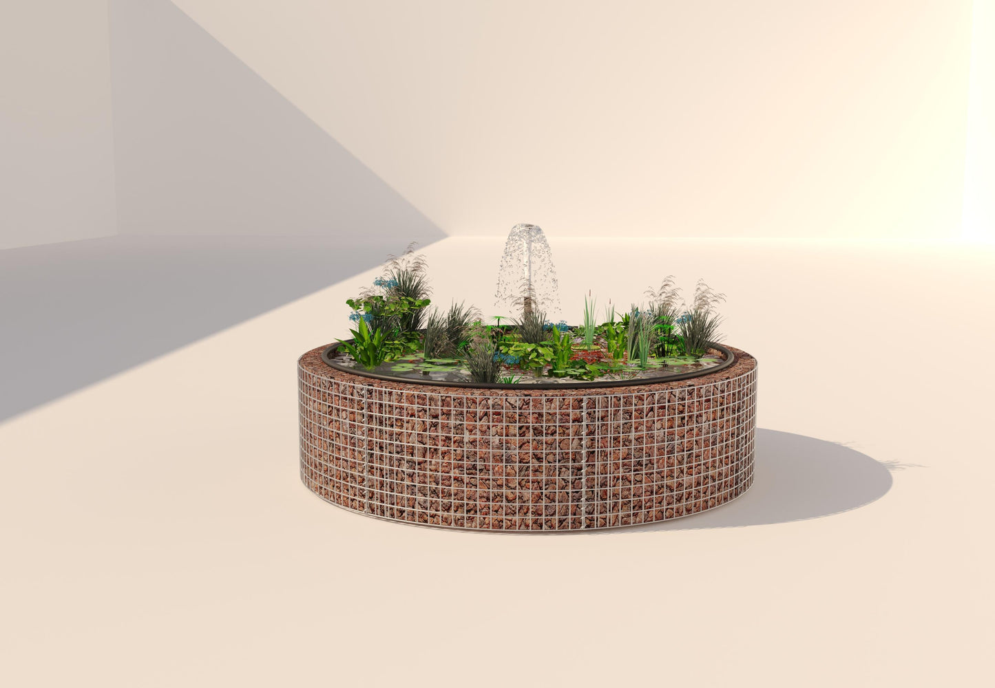 Tanque elevado de gabiões, redondo, diâmetro exterior 202 cm, altura 50 cm, dimensão da malha 5 x 5 cm, espessura da parede 15 cm