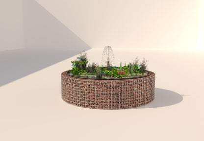 Tanque elevado de gabiões, redondo, diâmetro exterior 202 cm, altura 50 cm, dimensão da malha 5 x 5 cm, espessura da parede 15 cm