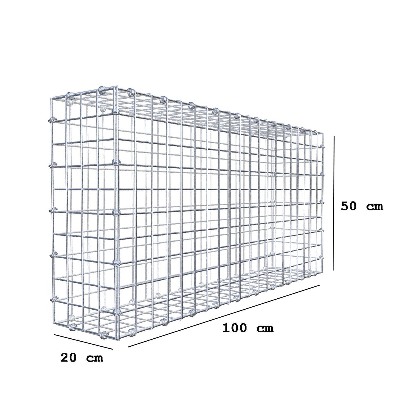 Gabbione 100 cm x 50 cm x 20 cm (L x H x P), maglia 5 x 5 cm, anello a spirale