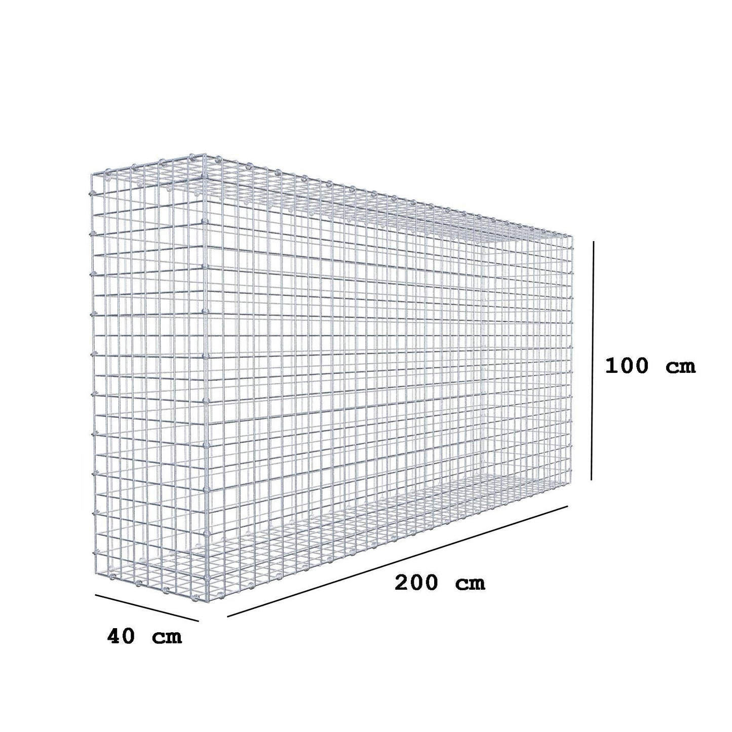 Gabion 200 cm x 100 cm x 40 cm (L x H x D), maskstorlek 5 x 5 cm, spiralring