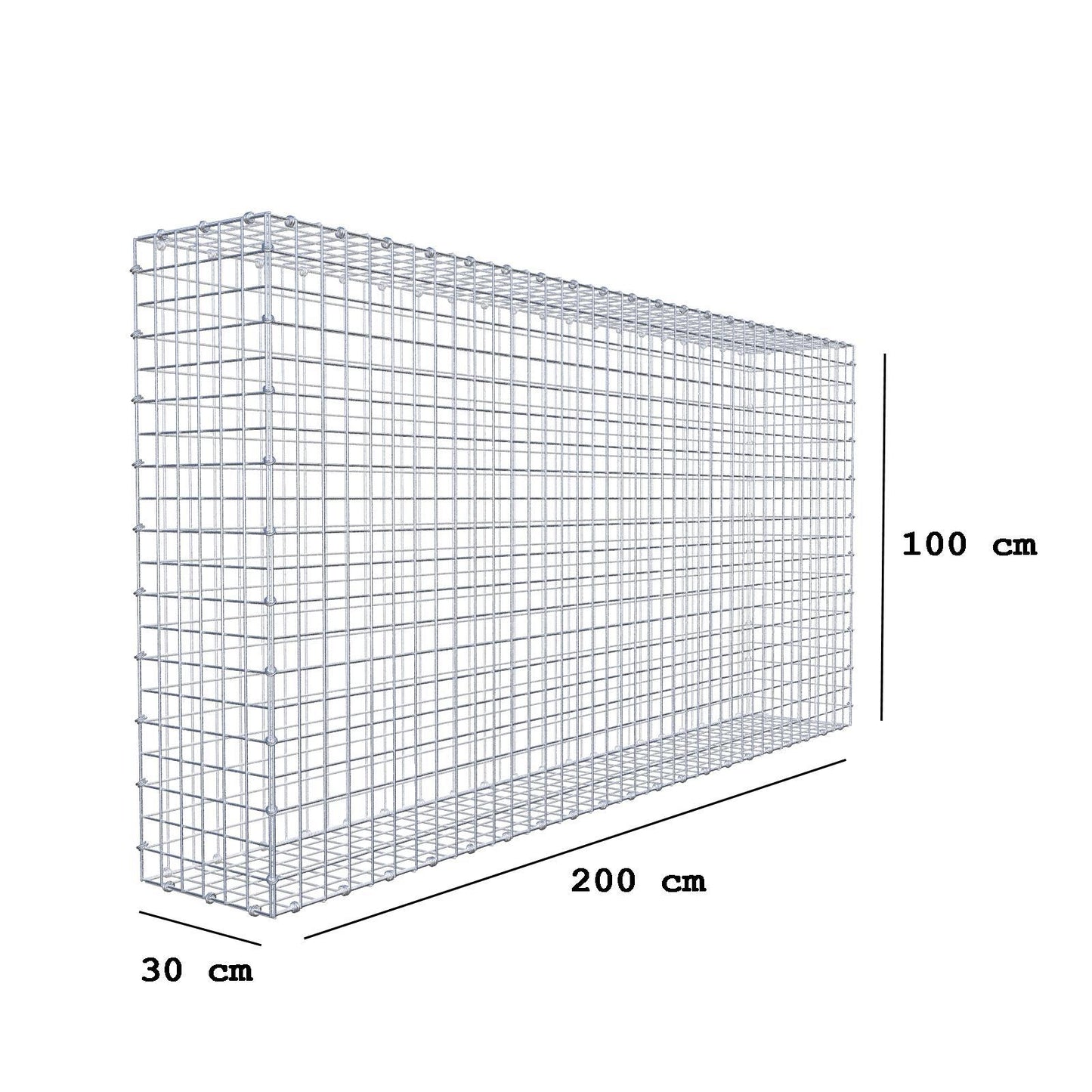 Gabion 200 cm x 100 cm x 30 cm (L x H x D), mesh size 5 x 5 cm, spiral ring