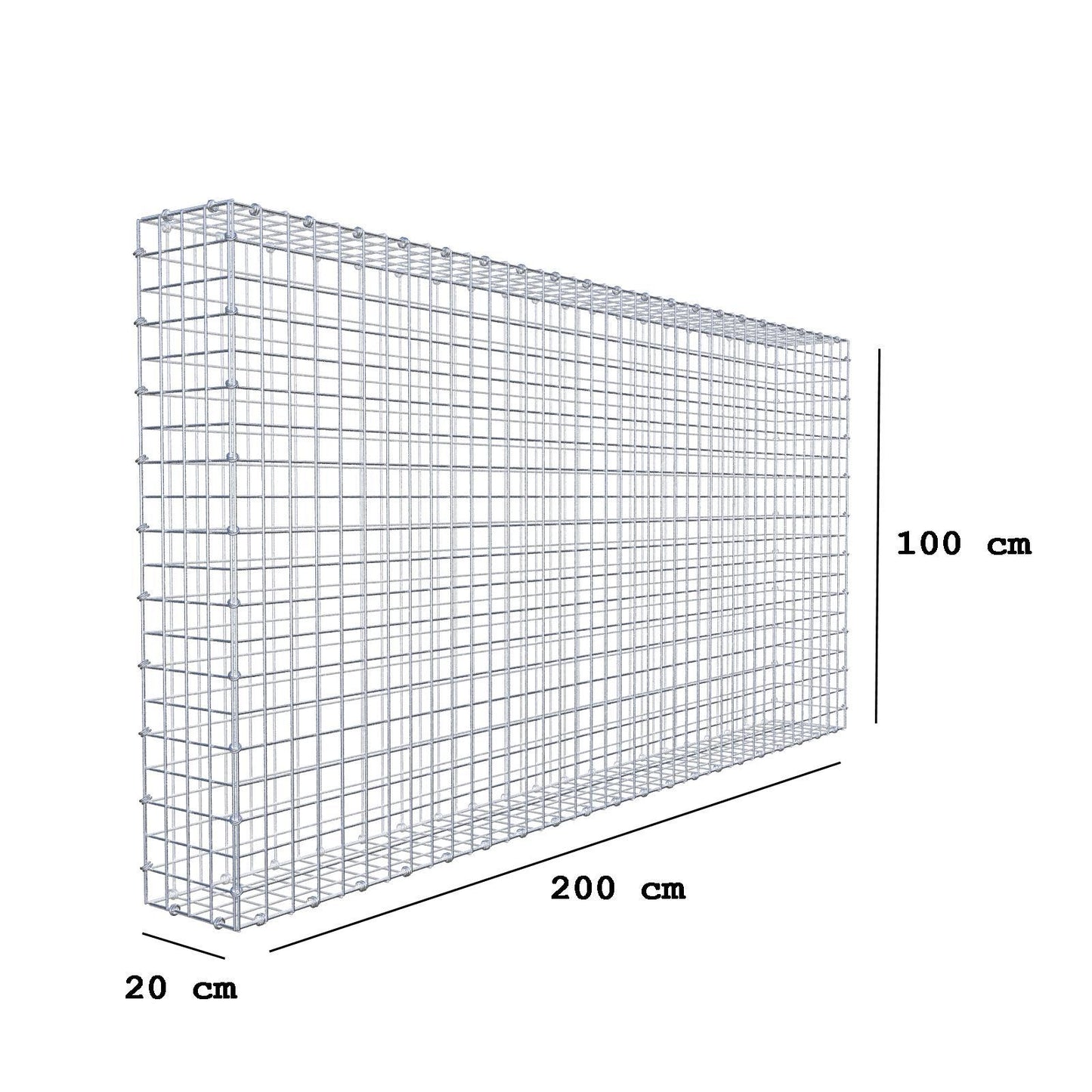 Gabione 200 cm x 100 cm x 20 cm (L x H x T), Maschenweite 5 x 5 cm, Spiralring