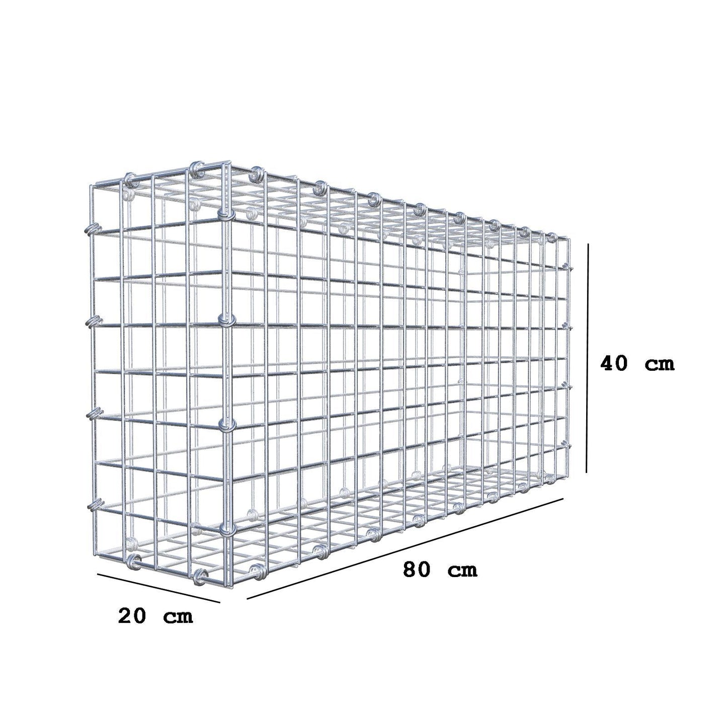 Gabion 80 cm x 40 cm x 20 cm (L x H x D), maskstorlek 5 x 5 cm, spiralring