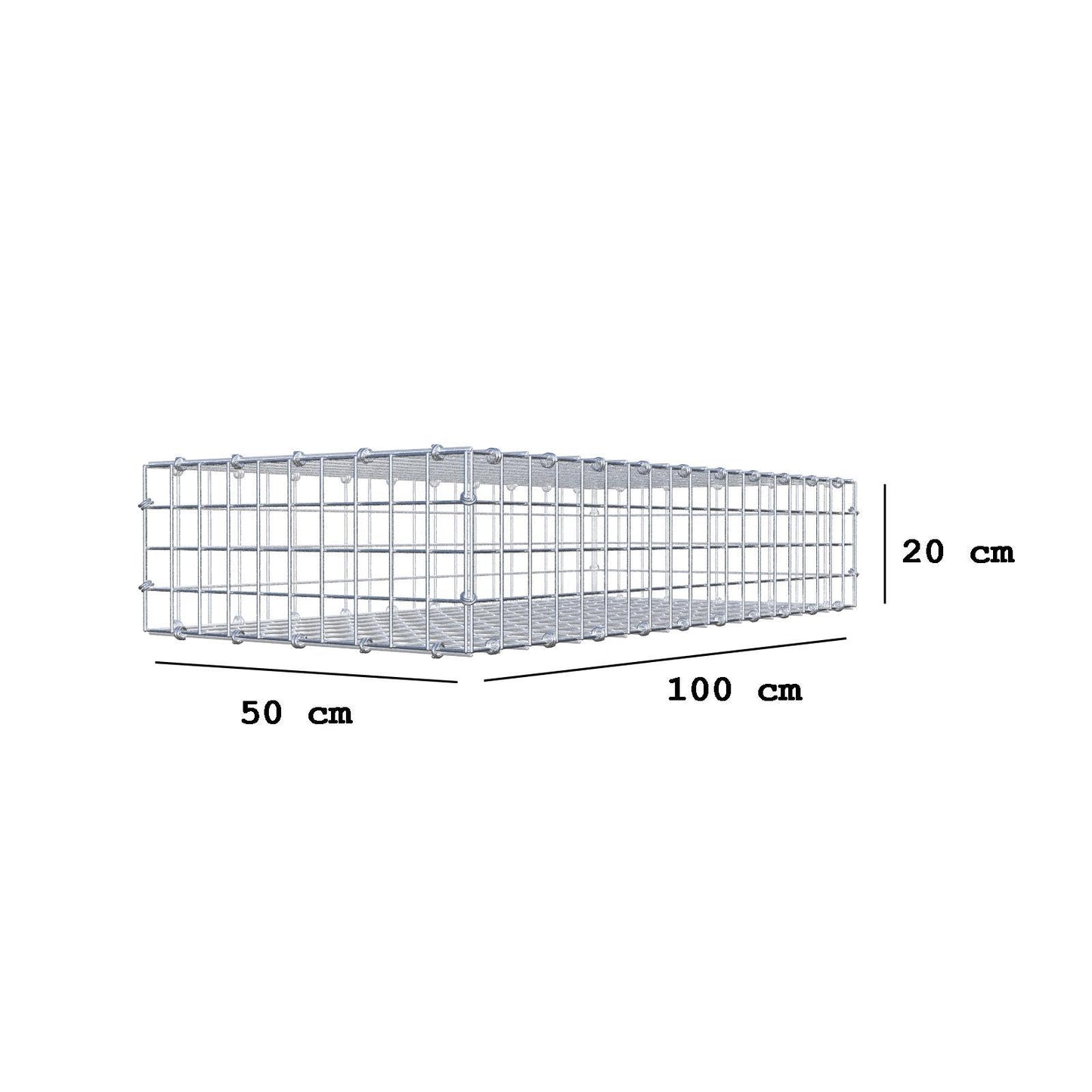 Gabion 100 cm x 20 cm x 50 cm (L x H x D), mesh size 5 x 5 cm, spiral ring