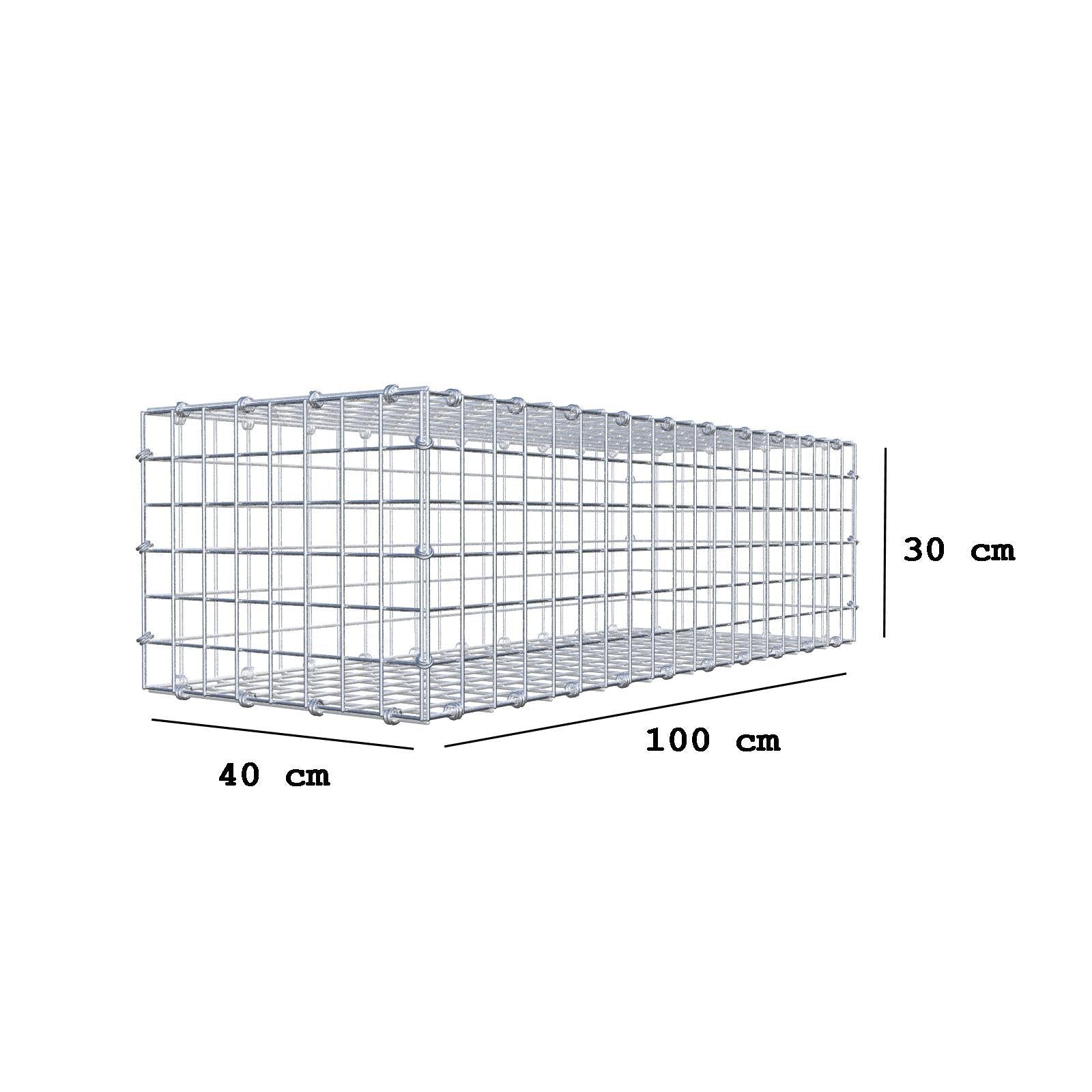 Gabião 100 cm x 30 cm x 40 cm (C x A x P), malhagem 5 x 5 cm, anel espiral