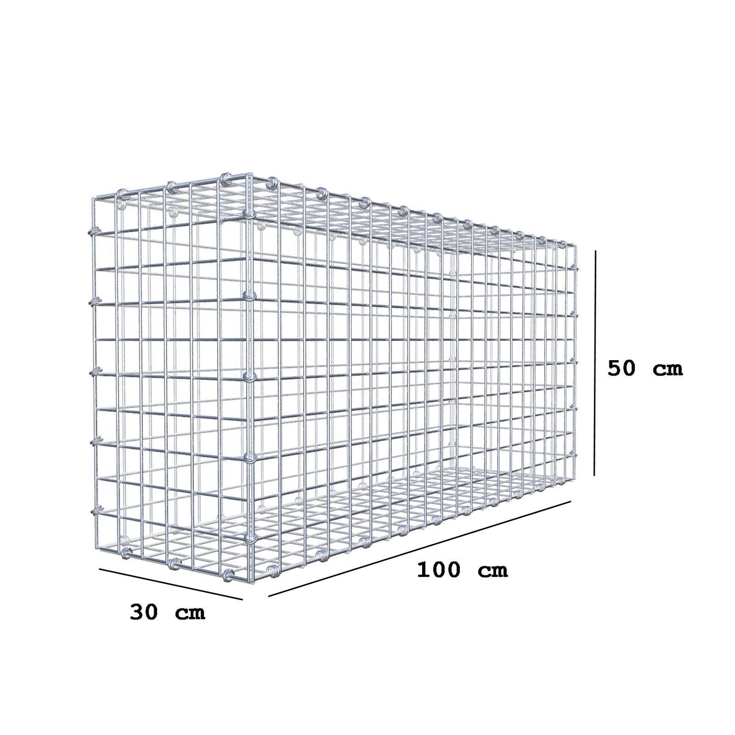 Gabione 100 cm x 50 cm x 30 cm (L x H x T), Maschenweite 5 x 5 cm, Spiralring
