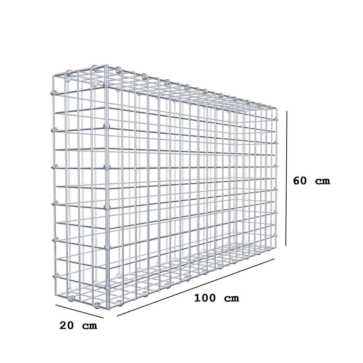 Gabion 100 cm x 60 cm x 20 cm (L x H x P), mailles 5 x 5 cm, anneau en spirale