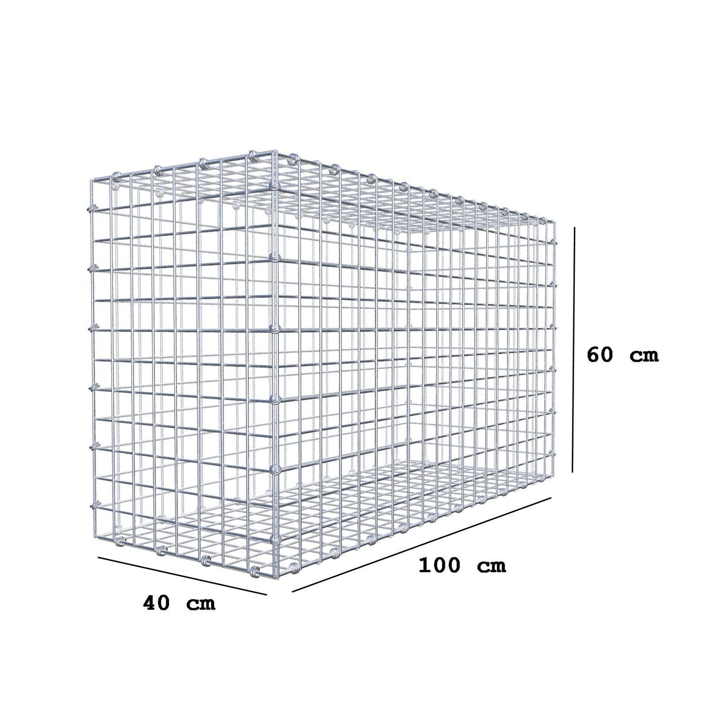 Gabione 100 cm x 60 cm x 40 cm (L x H x T), Maschenweite 5 x 5 cm, Spiralring