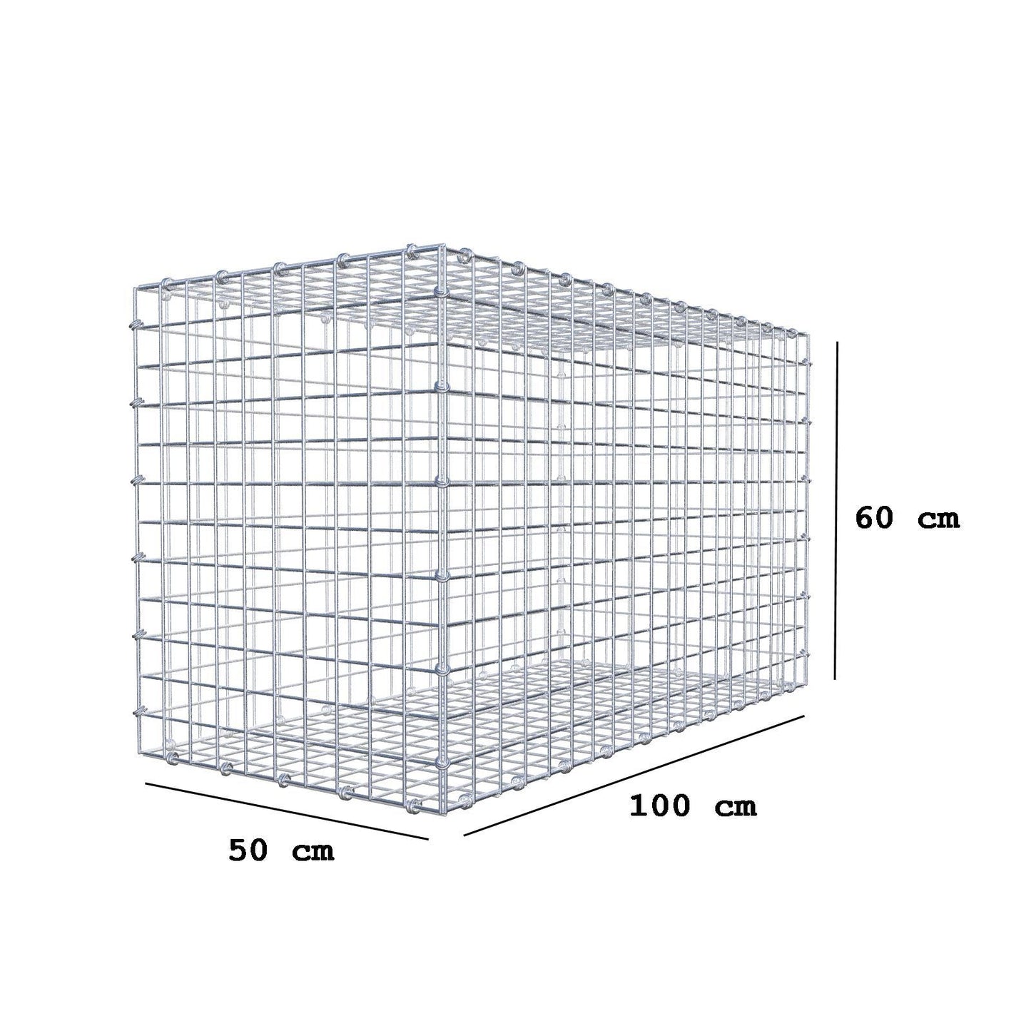 Gabione 100 cm x 60 cm x 50 cm (L x H x T), Maschenweite 5 x 5 cm, Spiralring