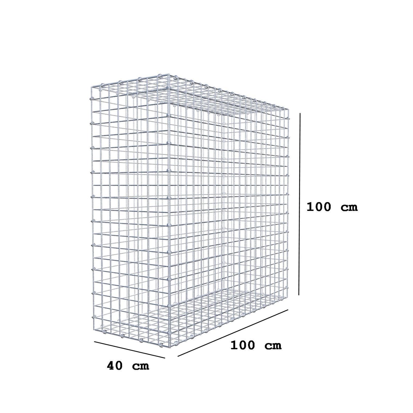 Gabione 100 cm x 100 cm x 40 cm (L x H x T), Maschenweite 5 x 5 cm, Spiralring