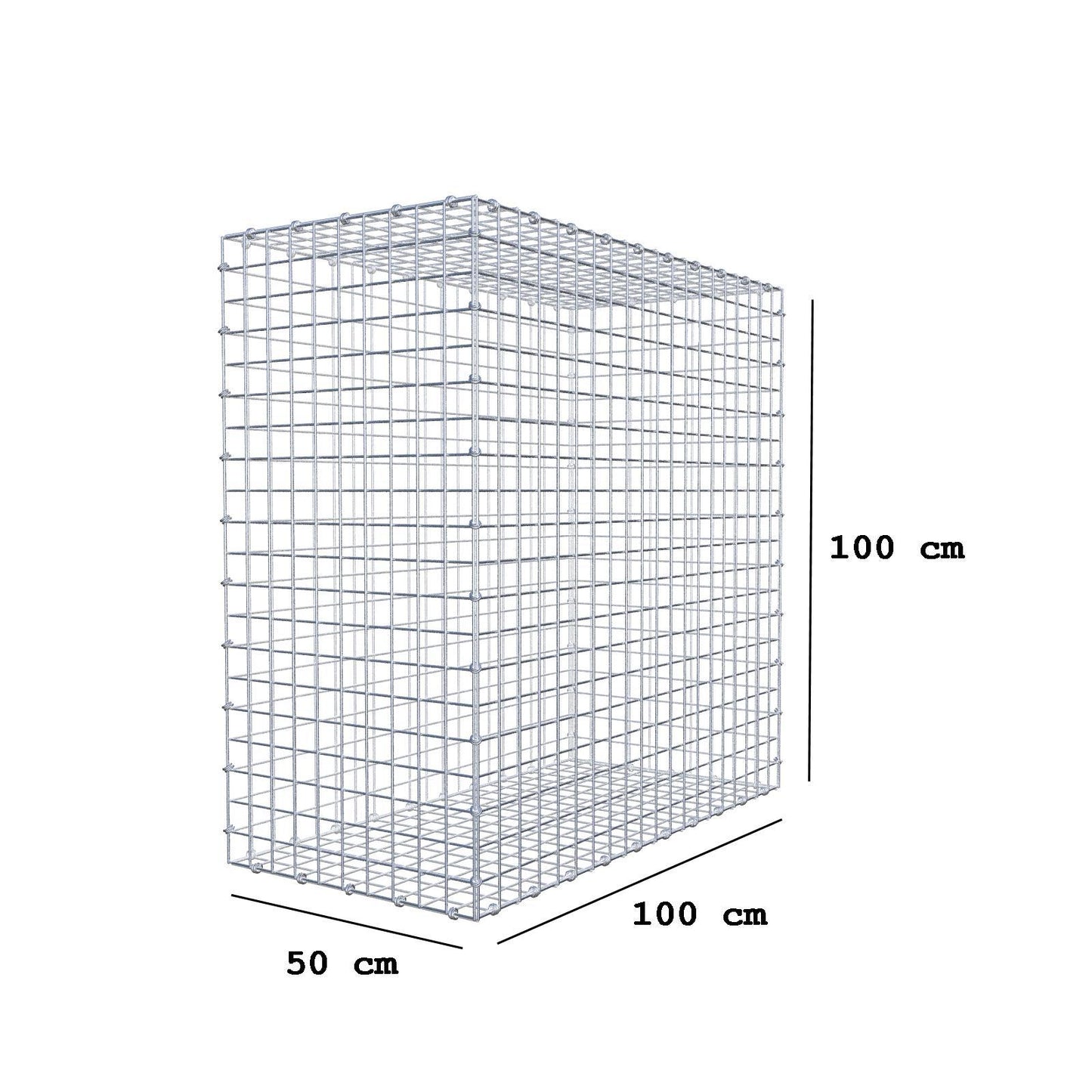 Gabione 100 cm x 100 cm x 50 cm (L x H x T), Maschenweite 5 x 5 cm, Spiralring