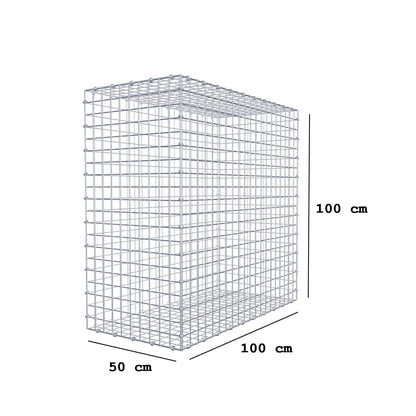 Gabione 100 cm x 100 cm x 50 cm (L x H x T), Maschenweite 5 x 5 cm, Spiralring