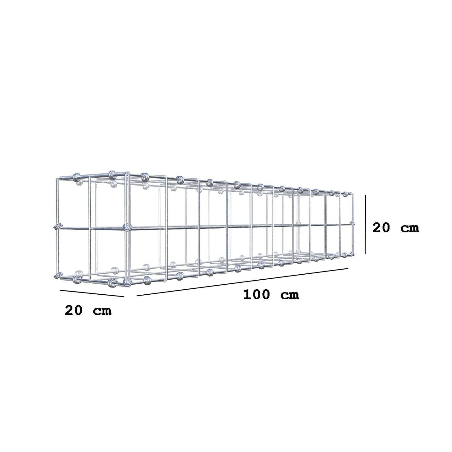 Gabion 100 cm x 20 cm x 20 cm (L x H x D), mesh size 10 x 10 cm, spiral ring