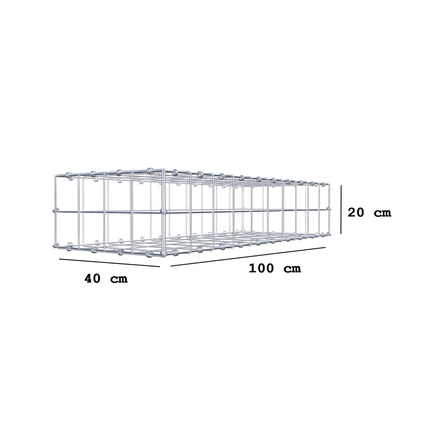 Gabion 100 cm x 20 cm x 40 cm (L x H x D), mesh size 10 x 10 cm, spiral ring
