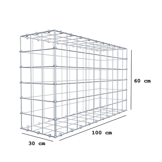 Gabion 100 cm x 60 cm x 30 cm (L x H x D), maskstorlek 10 x 10 cm, spiralring