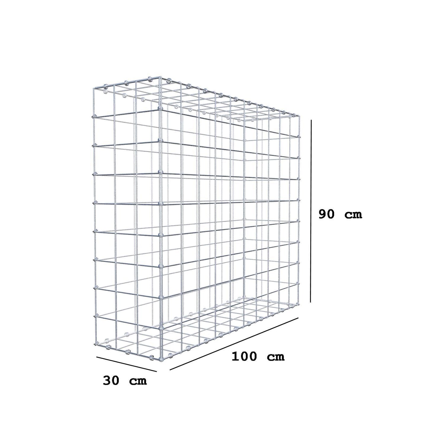 Gavión 100 cm x 90 cm x 30 cm (L x A x P), luz de malla 10 x 10 cm, anillo en espiral