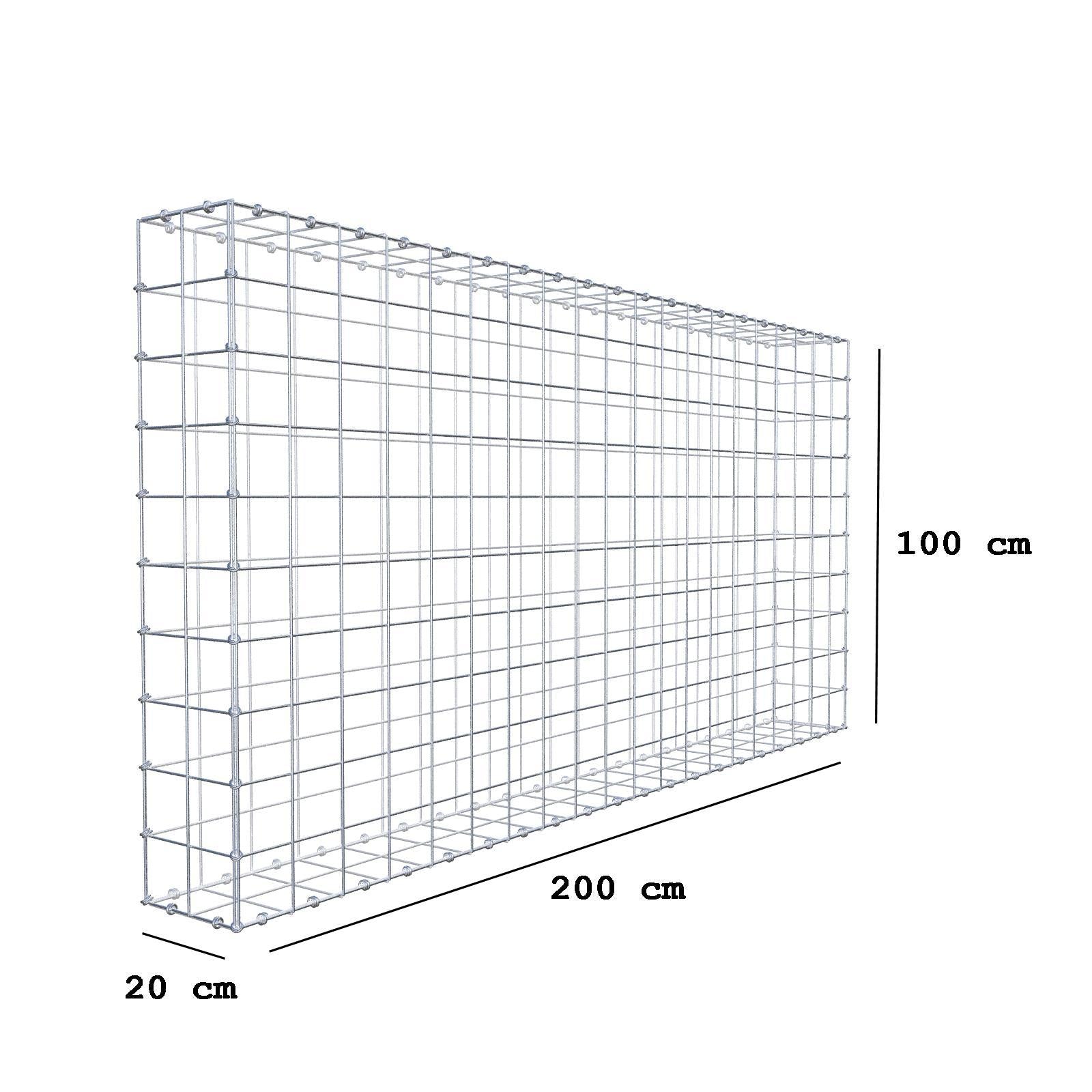 Gabion 200 cm x 100 cm x 20 cm (L x H x D), maskstorlek 10 x 10 cm, spiralring