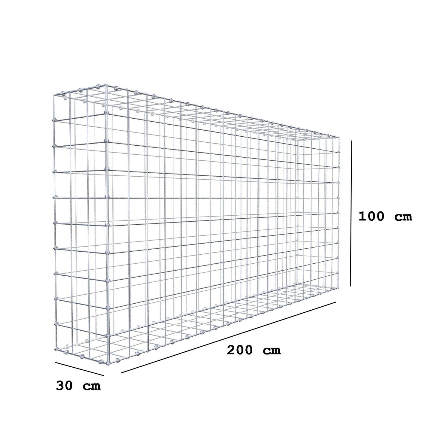 Gabion 200 cm x 100 cm x 30 cm (L x H x D), mesh size 10 x 10 cm, spiral ring