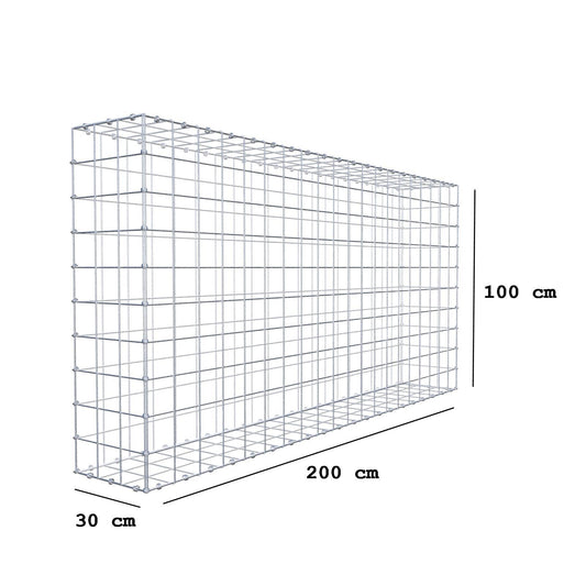 Gabion 200 cm x 100 cm x 30 cm (L x H x D), maskestørrelse 10 x 10 cm, spiralring