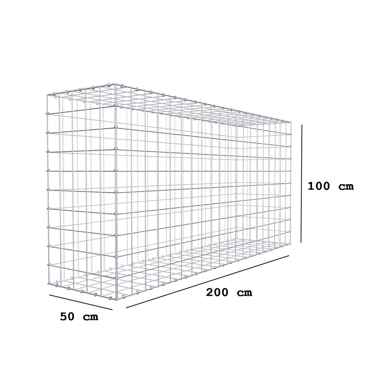 Gabião 200 cm x 100 cm x 50 cm (C x A x P), malhagem 10 x 10 cm, anel espiral