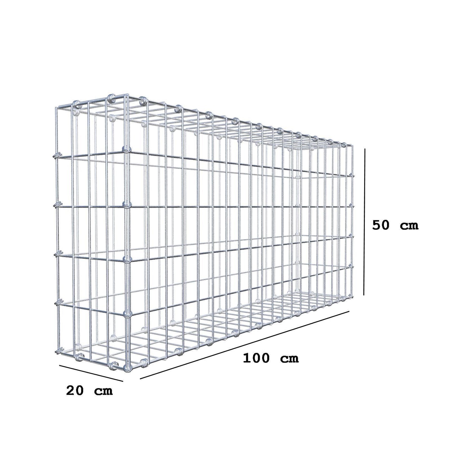 Gabion 100 cm x 50 cm x 20 cm (L x H x P), mailles 5 x 10 cm, anneau en spirale