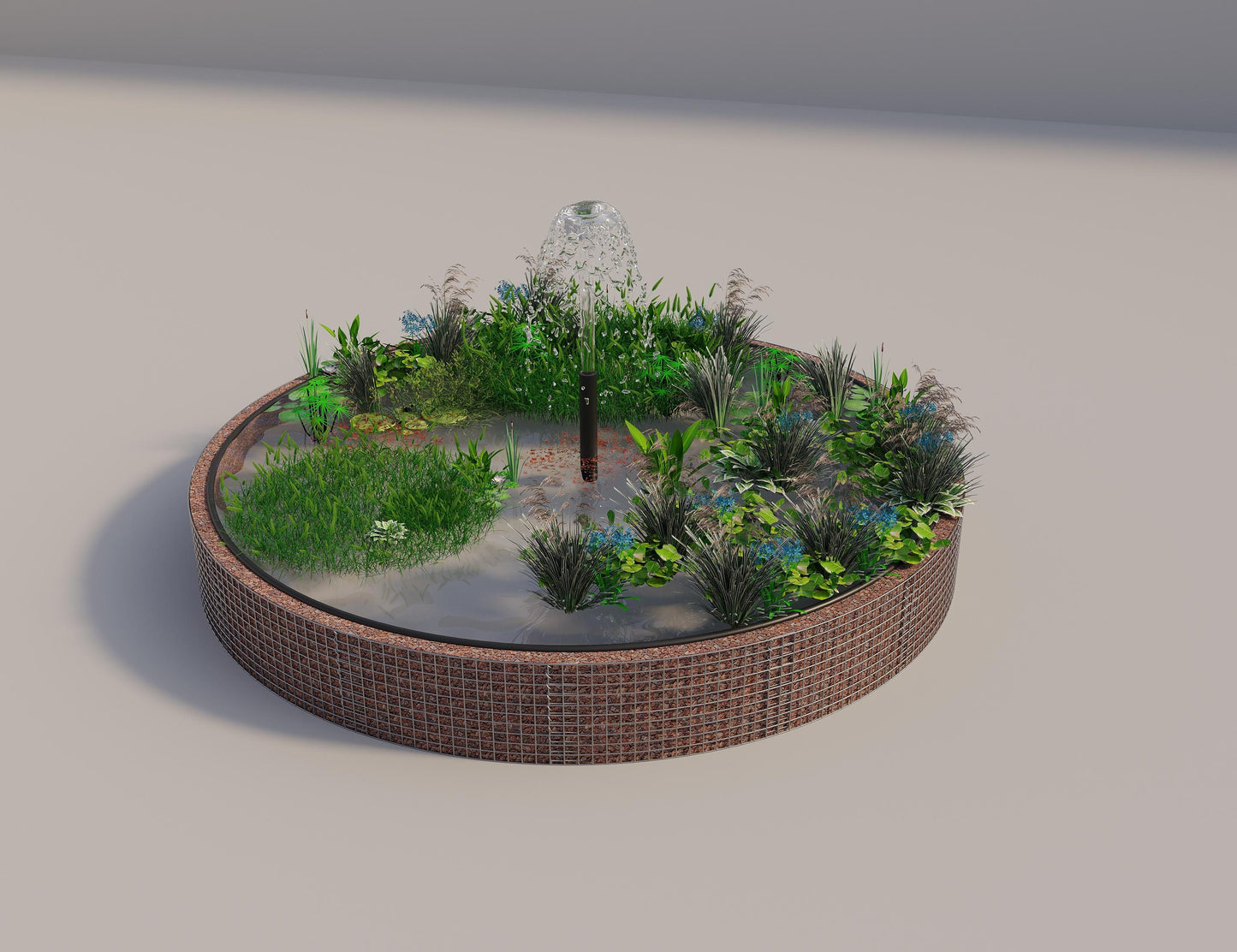 Gabião para lago elevado redondo, diâmetro exterior 382 cm, altura 50 cm, dimensão da malha 5 x 5 cm, espessura da parede 15 cm