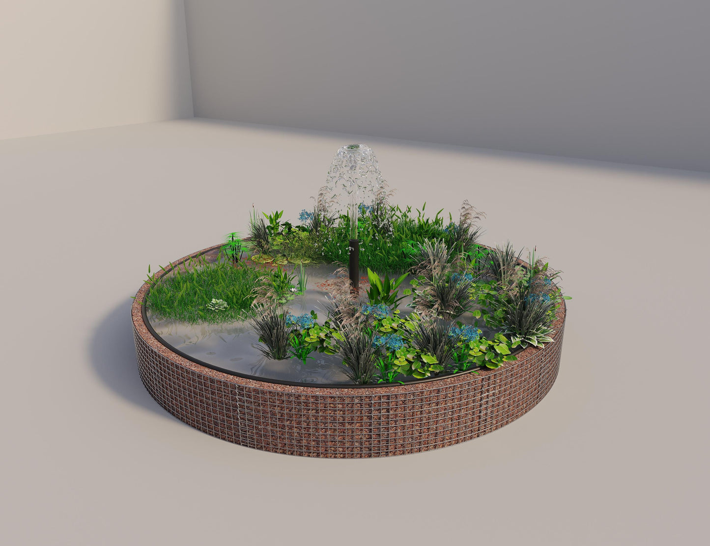 Gabião para lago elevado redondo, diâmetro exterior 382 cm, altura 50 cm, dimensão da malha 5 x 5 cm, espessura da parede 15 cm