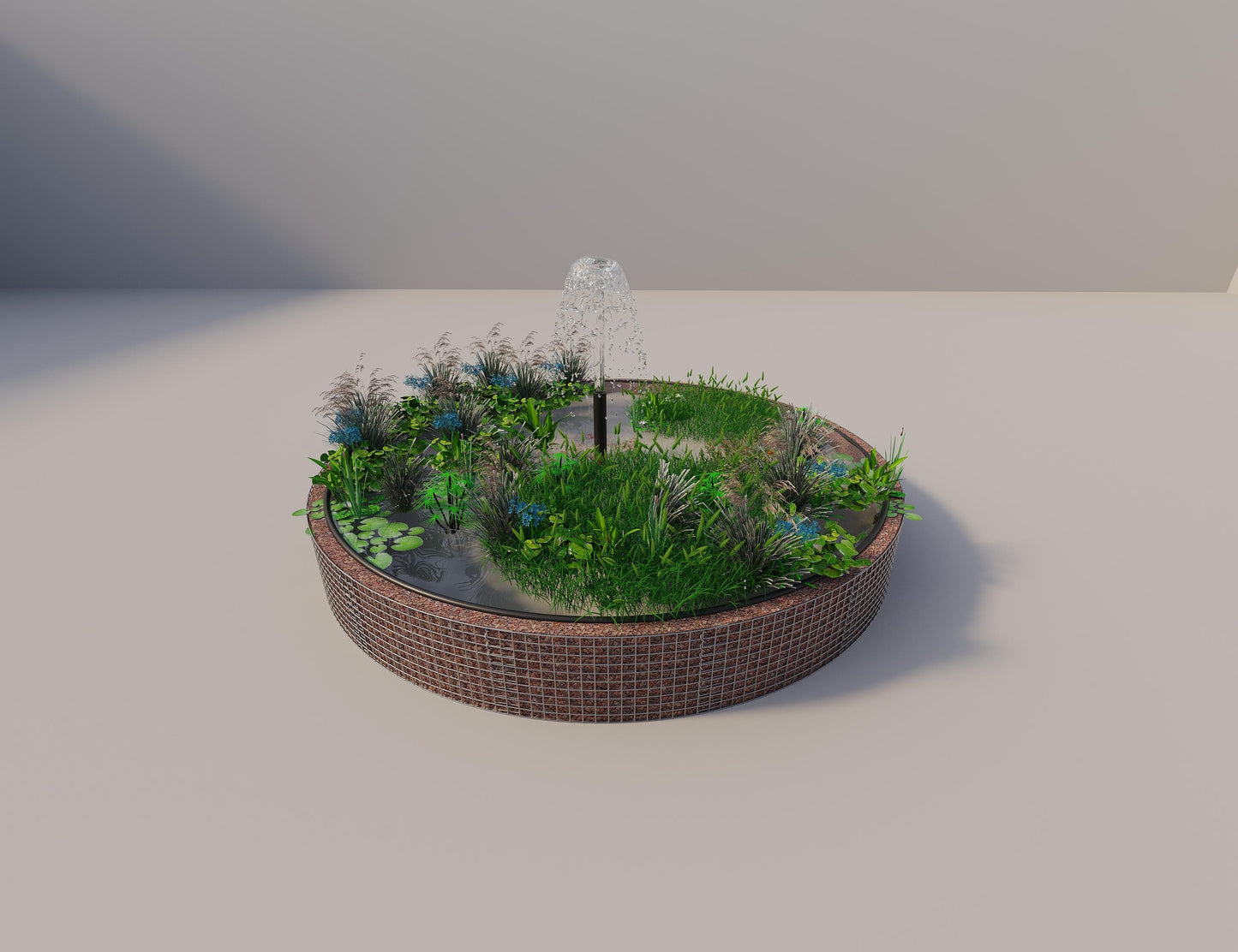 Gabião para lago elevado redondo, diâmetro exterior 382 cm, altura 50 cm, dimensão da malha 5 x 5 cm, espessura da parede 15 cm