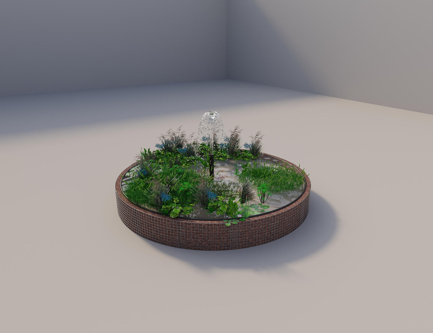 Gabião para lago elevado redondo, diâmetro exterior 382 cm, altura 50 cm, dimensão da malha 5 x 5 cm, espessura da parede 15 cm