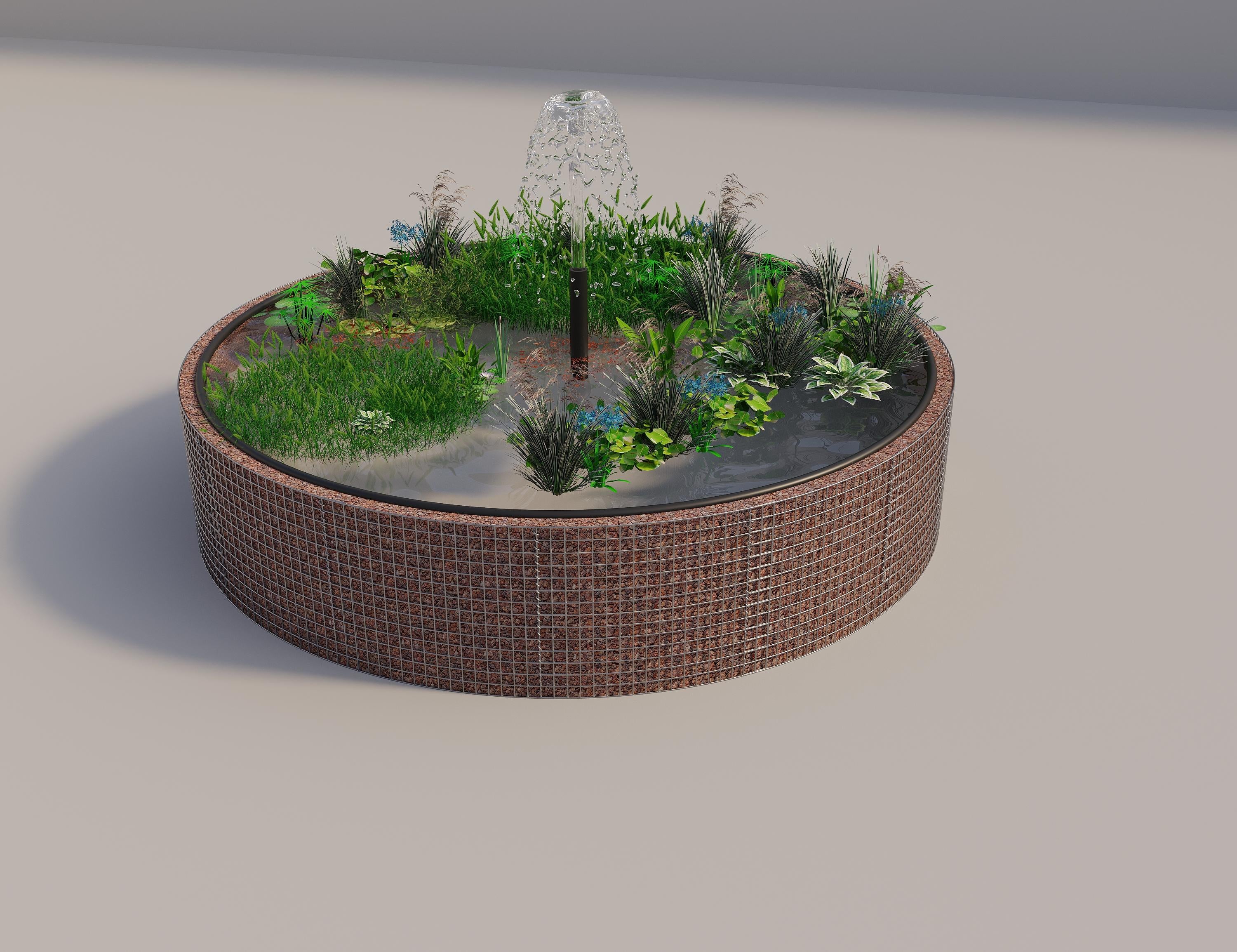 Gabion étang surélevé rond, diamètre extérieur 382 cm, hauteur 80 cm, mailles 5 x 5 cm, épaisseur de paroi 15 cm