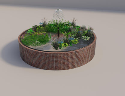 Estanque elevado de gaviones redondo, diámetro exterior 382 cm, altura 80 cm, luz de malla 5 x 5 cm, espesor de pared 15 cm