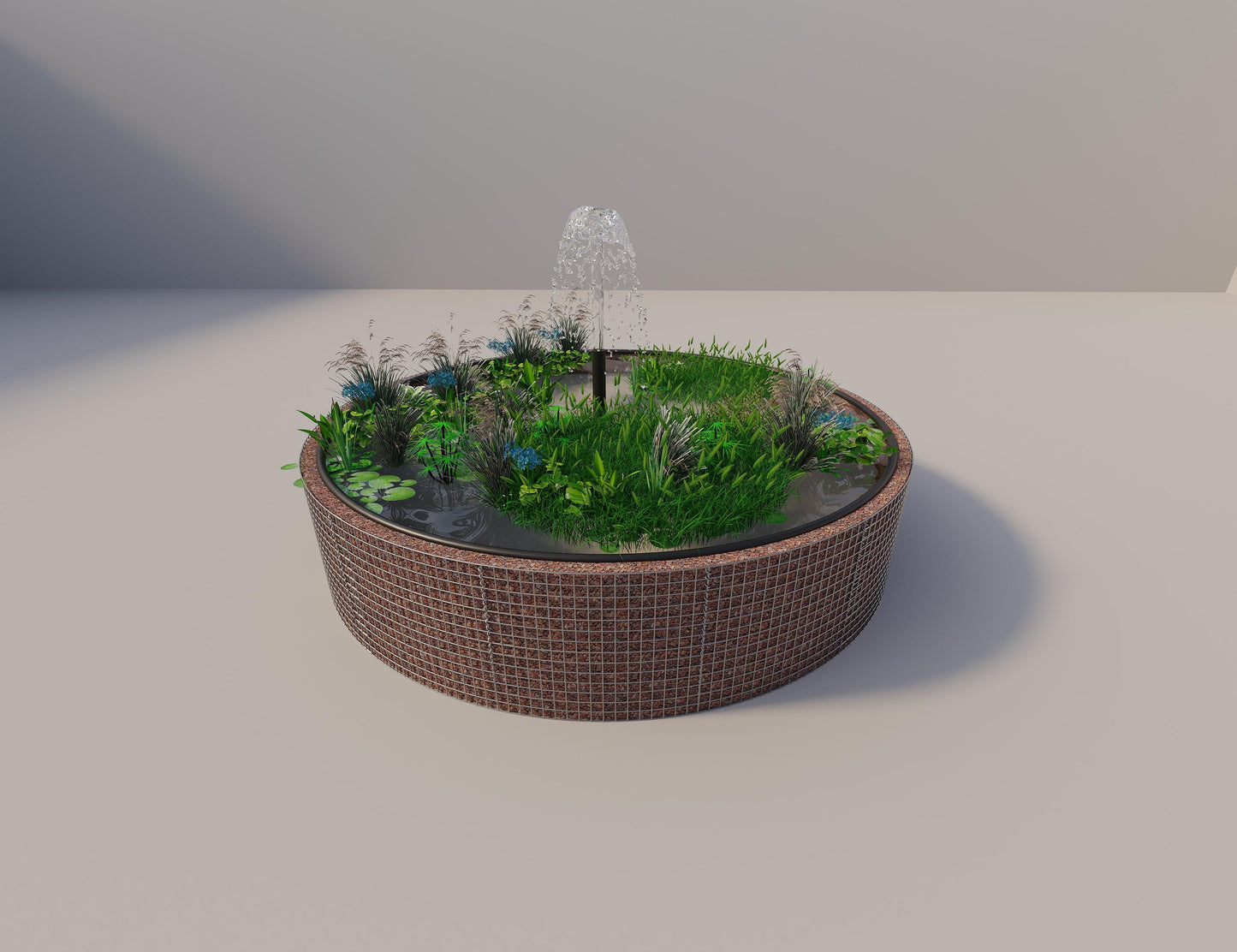 Estanque elevado de gaviones redondo, diámetro exterior 382 cm, altura 80 cm, luz de malla 5 x 5 cm, espesor de pared 15 cm