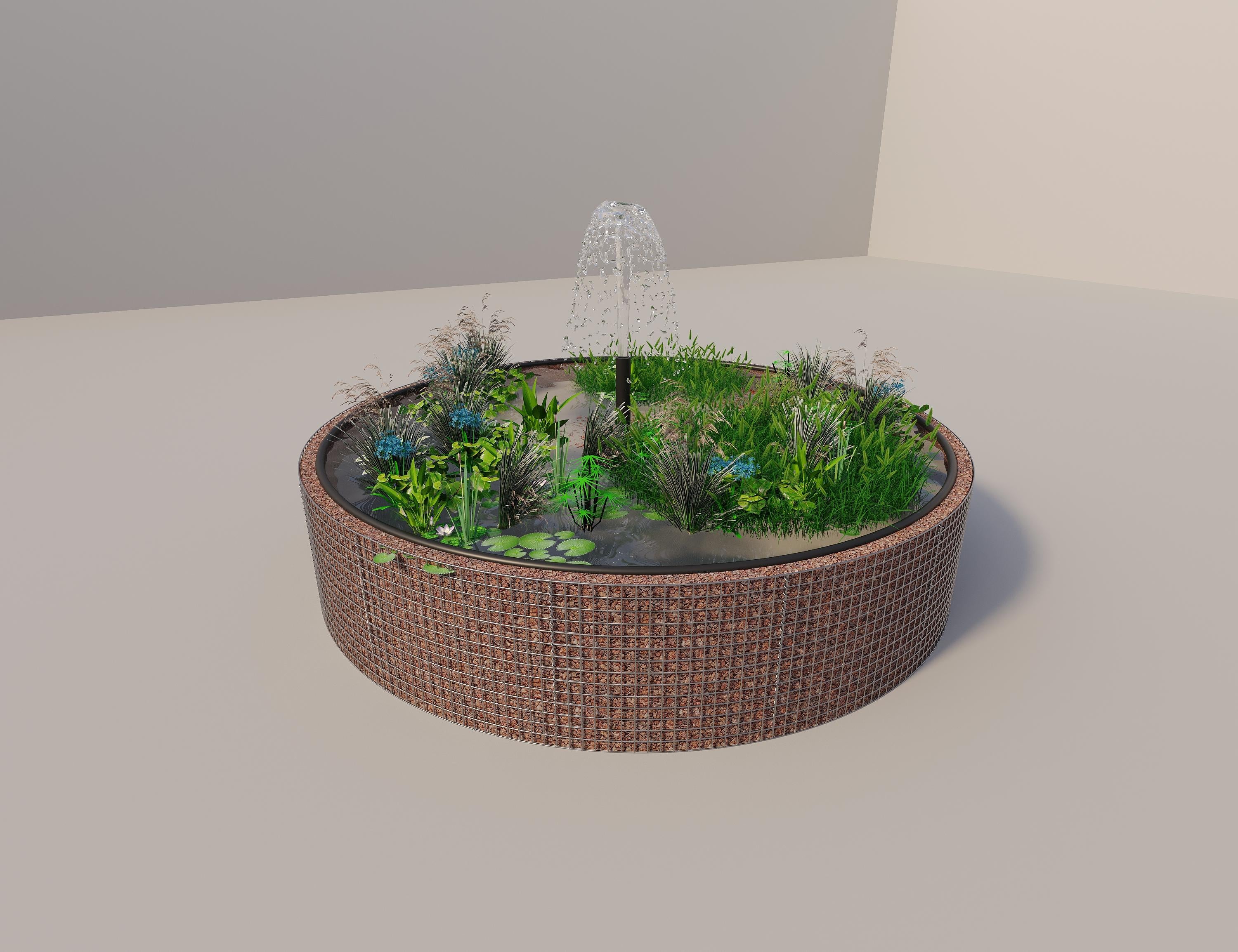 Gabion étang surélevé rond, diamètre extérieur 382 cm, hauteur 80 cm, mailles 5 x 5 cm, épaisseur de paroi 15 cm