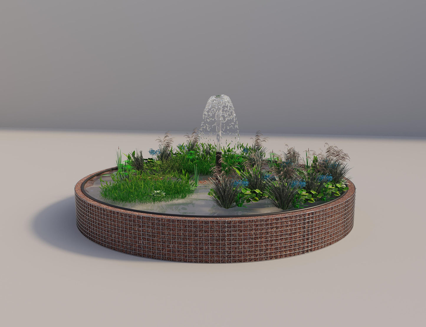 Gabião para lago elevado redondo, diâmetro exterior 412 cm, altura 50 cm, dimensão da malha 5 x 5 cm, espessura da parede 15 cm