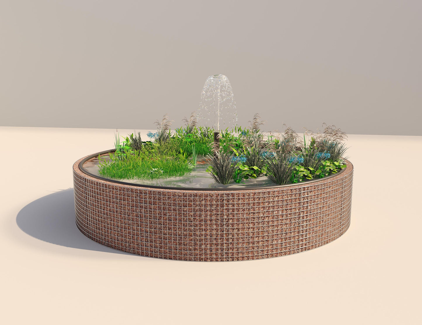 Estanque elevado de gaviones redondo, diámetro exterior 412 cm, altura 80 cm, luz de malla 5 x 5 cm, espesor de pared 15 cm