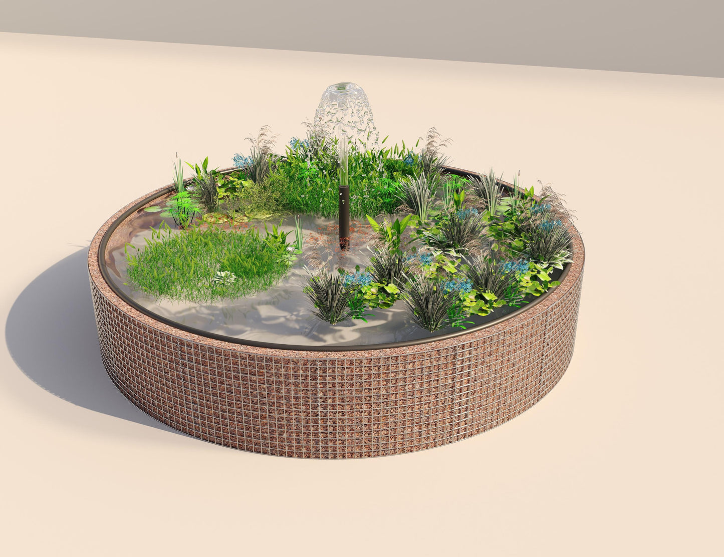 Estanque elevado de gaviones redondo, diámetro exterior 412 cm, altura 80 cm, luz de malla 5 x 5 cm, espesor de pared 15 cm