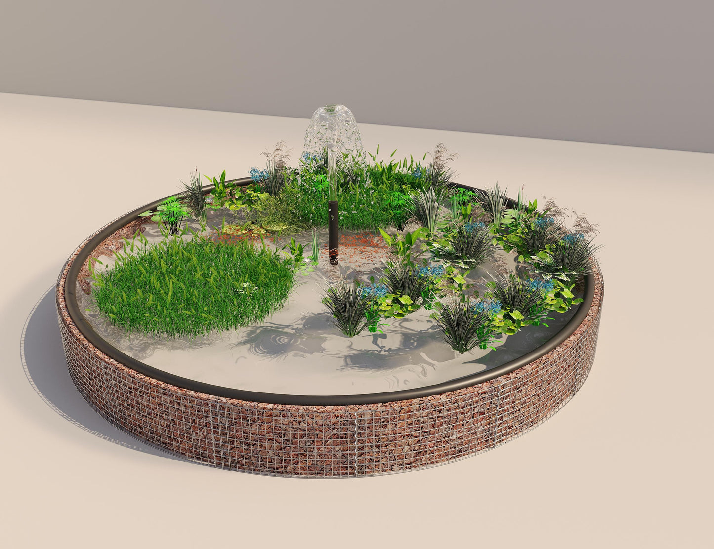 Tanque elevado de gabiões, redondo, diâmetro exterior 472 cm, altura 50 cm, dimensão da malha 5 x 5 cm, espessura da parede 15 cm