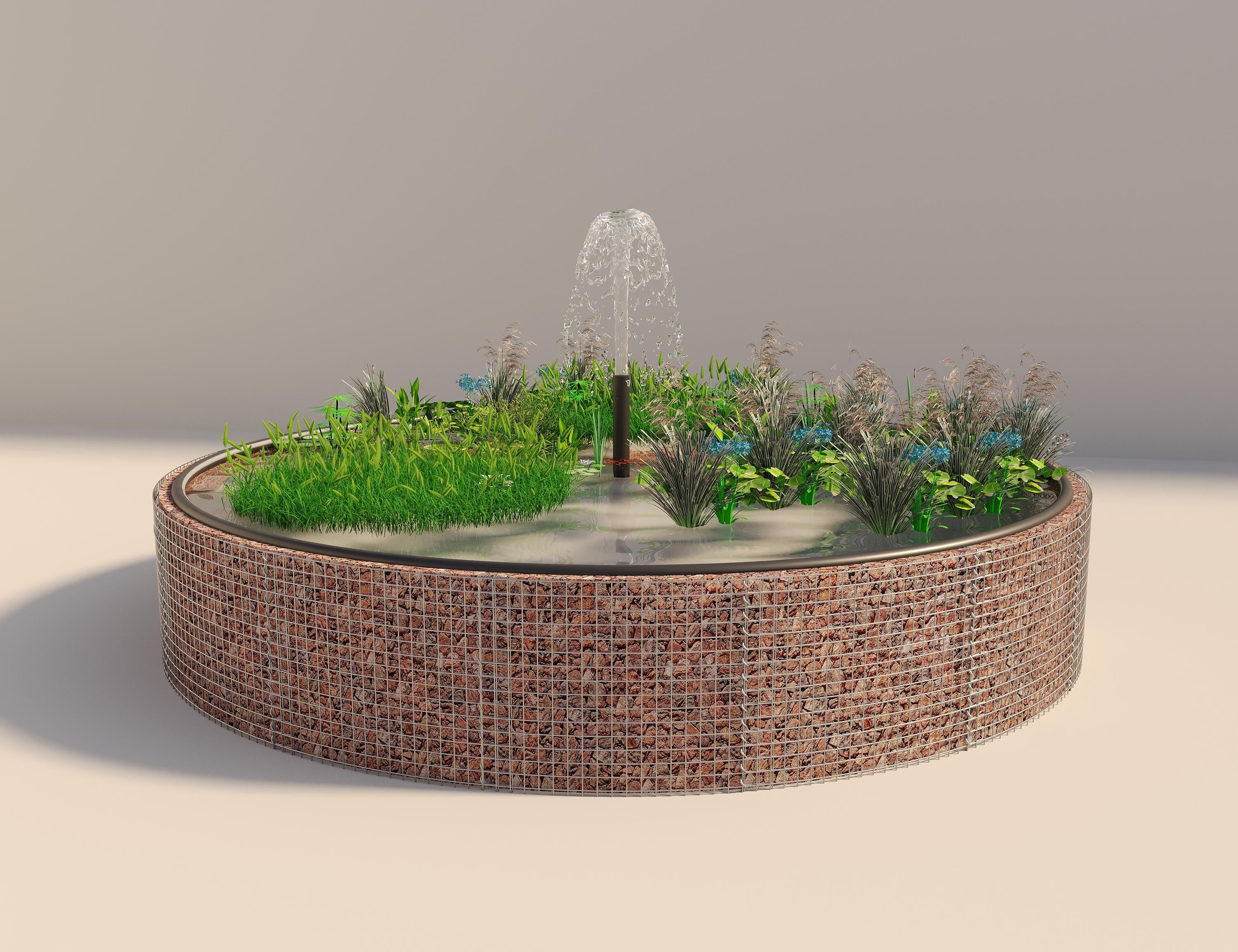 Gabionen Hochteich rund, Außendurchmesser 442 cm, Höhe 80 cm, Maschenweite 5 x 5 cm, Wandstärke 15 cm