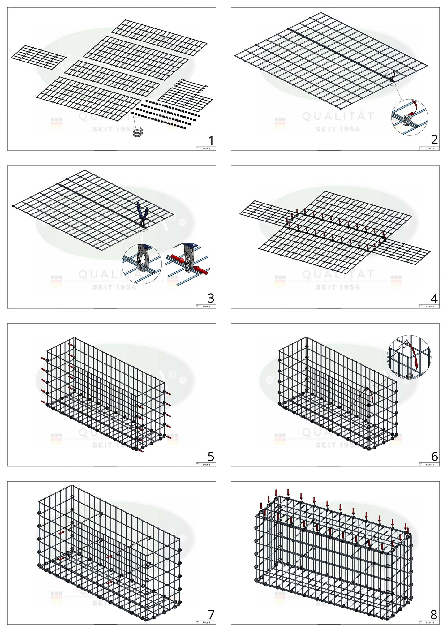 Gabion 100 cm x 50 cm x 20 cm (L x H x P), mailles 5 x 10 cm, anneau en spirale