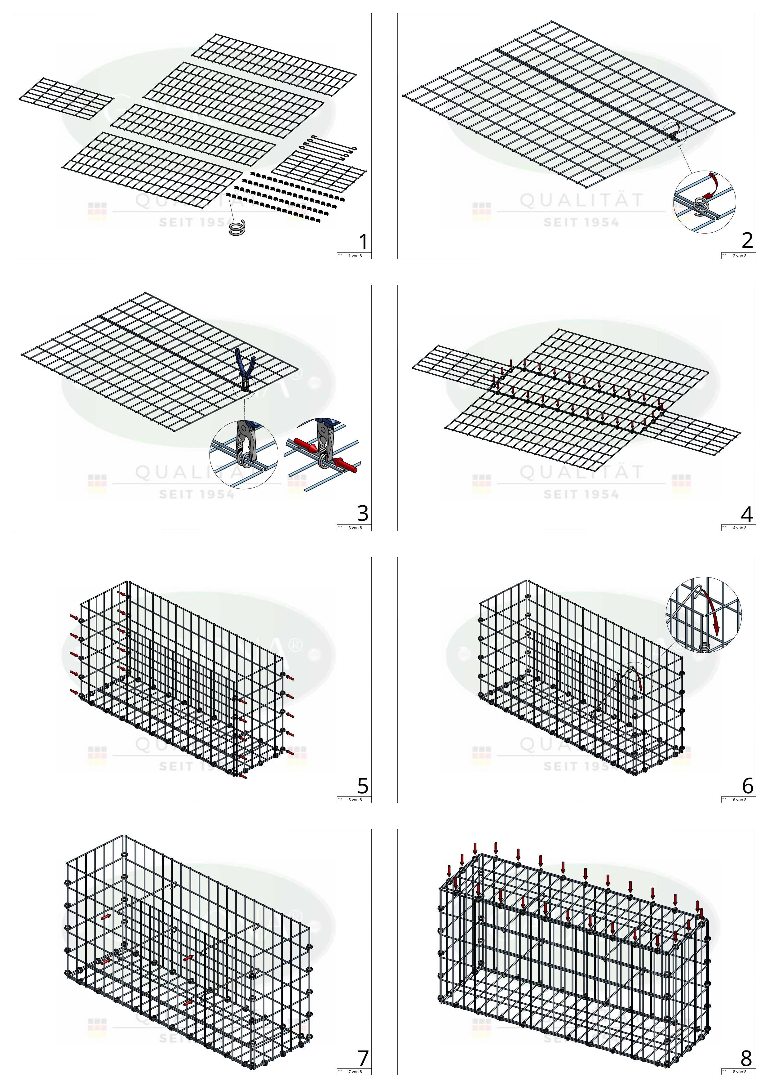 Gabion 100 cm x 90 cm x 50 cm (L x H x D), maskstorlek 5 x 10 cm, spiralring